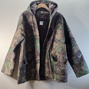Vintage Stearns Dry Wear Realtree Camo Hunting Rain Jacket Hooded Mens Large
